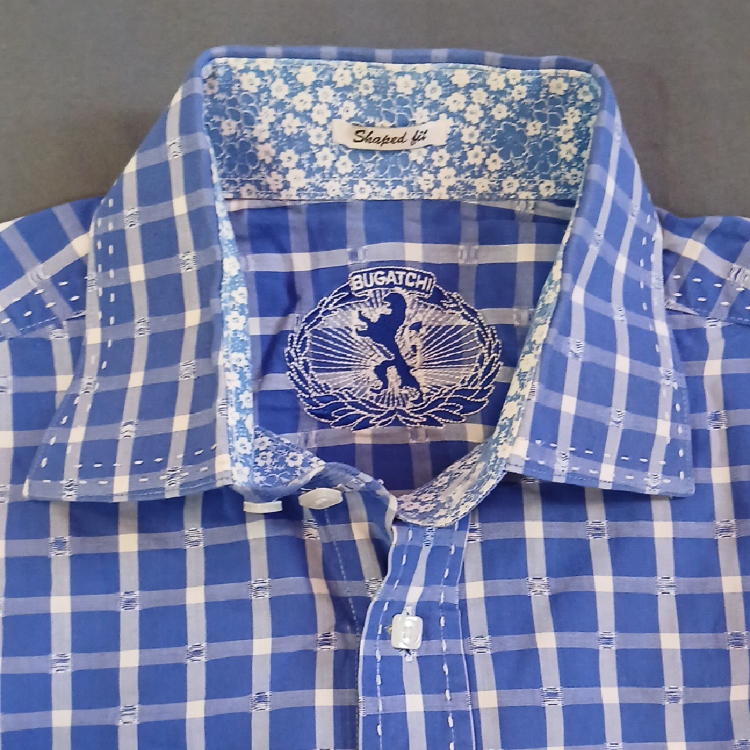 Bugatchi Men's Blue And White Plaid Shirt
